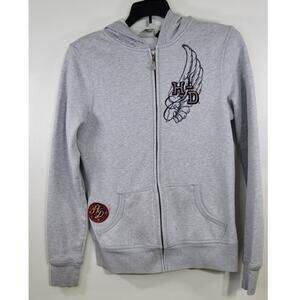 Harley Davidson Hoodie Womens  Medium Embroidered Patchwork Biker Casual Hoodie